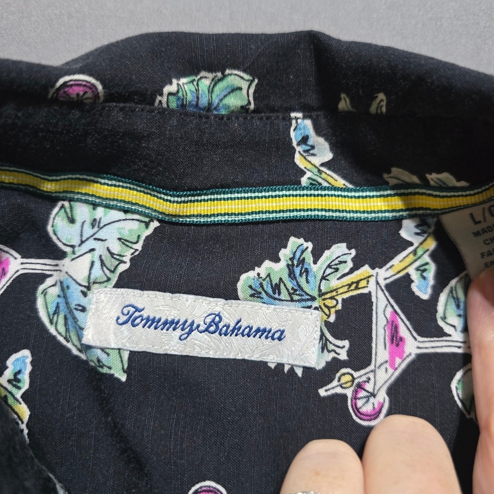 Tommy Bahama Men's Black Cocktail Palm Tree Short Sleeve Button Up Shirt Large - Picture 3 of 8